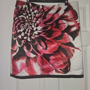 Worthington White Skirt with Pink and Black Floral Burst